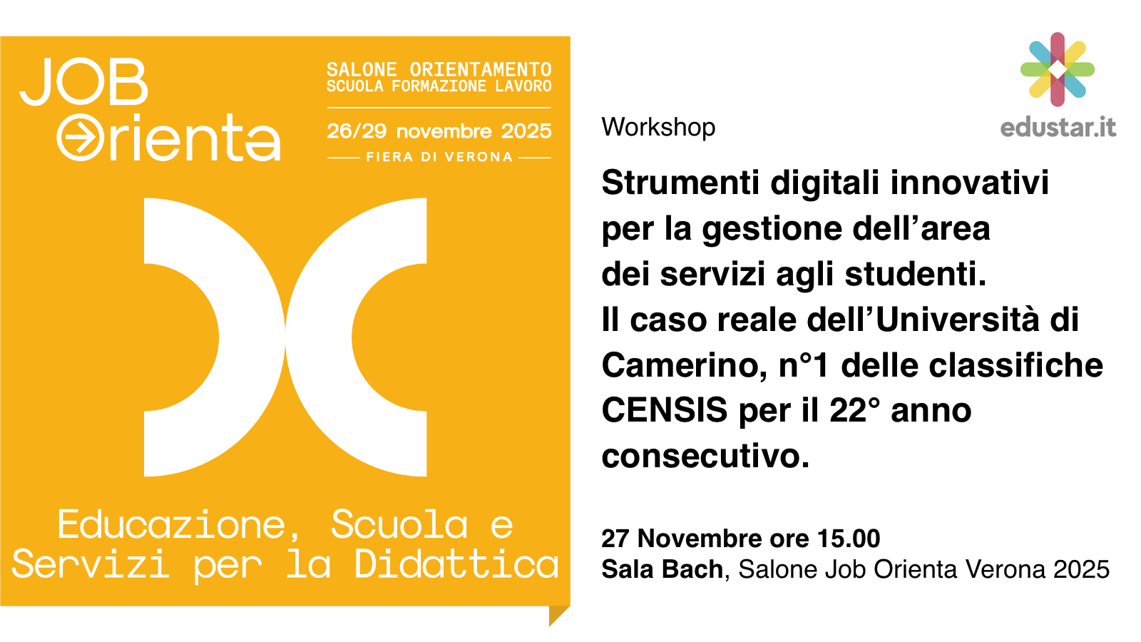 Immagine articolo Workshop Job Orienta - Strumenti digitali innovativi per la gestione dell'area dei servizi agli studenti. Il caso reale dell’Università di Camerino, n°1 delle classifiche Censis per il 22° anno consecutivo