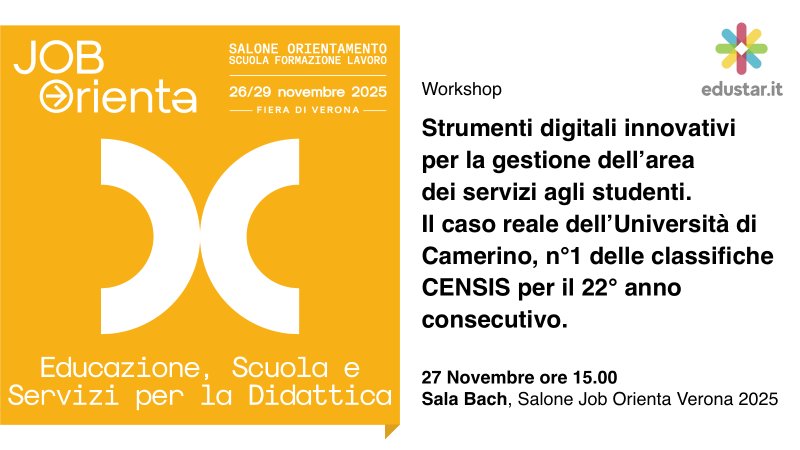 Immagine articolo Workshop Job Orienta - Strumenti digitali innovativi per la gestione dell'area dei servizi agli studenti. Il caso reale dell’Università di Camerino, n°1 delle classifiche Censis per il 22° anno consecutivo